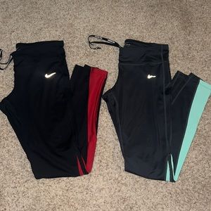 2 PAIR NIKE ATHLETIC LEGGINGS RED BLACK GREY TEAL LARGE